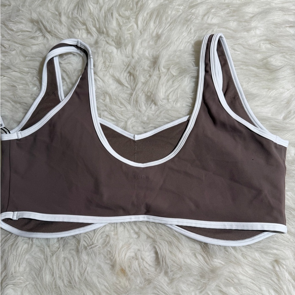 NWT Abercrombie & Fitch XL YPB Studio Flex Sports Bra Brown White Workout - Picture 3 of 6